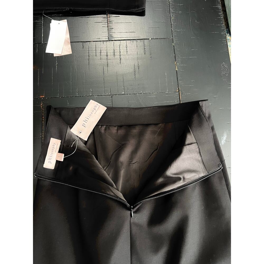 NWT 2 Philosophy Black Cotton Lyocell Blend Lined Midi Pencil Skirt - Picture 5 of 6
